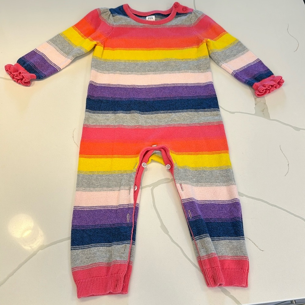 Gap baby rainbow striped crazy stripe cotton romper size 18-24 months 💙🩷🩶🧡💛